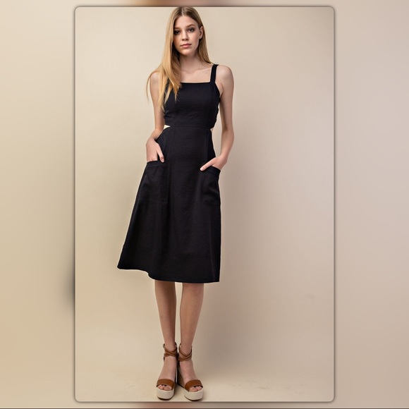 Navy Blue Cut Out Back Dress - Picture 2 of 7